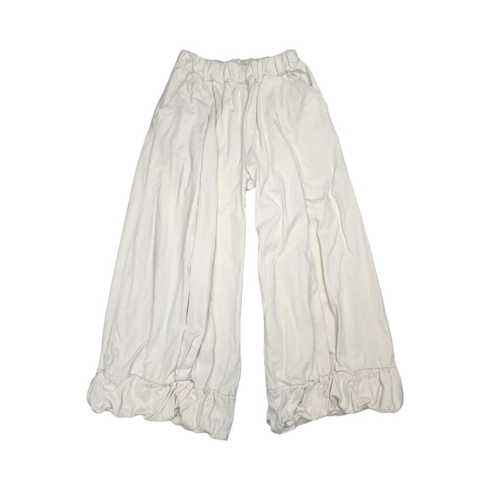 Free People Beach Cream Cotton Ruffle Hem Wide Leg Pants Bloomers Capris